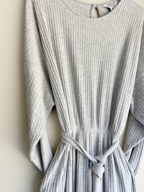 Style Cheat Grey Ribbed Tie Waist Wide Leg Jumpsuit (Medium - Fits XL)